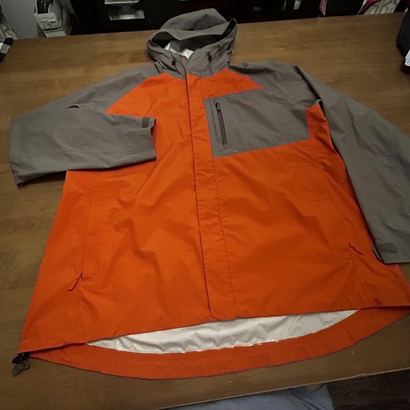 L.L.Bean Jacket Mens XL Orange Gray TEK O2 Hooded Waterproof Shell Pit Zips - Picture 1 of 16